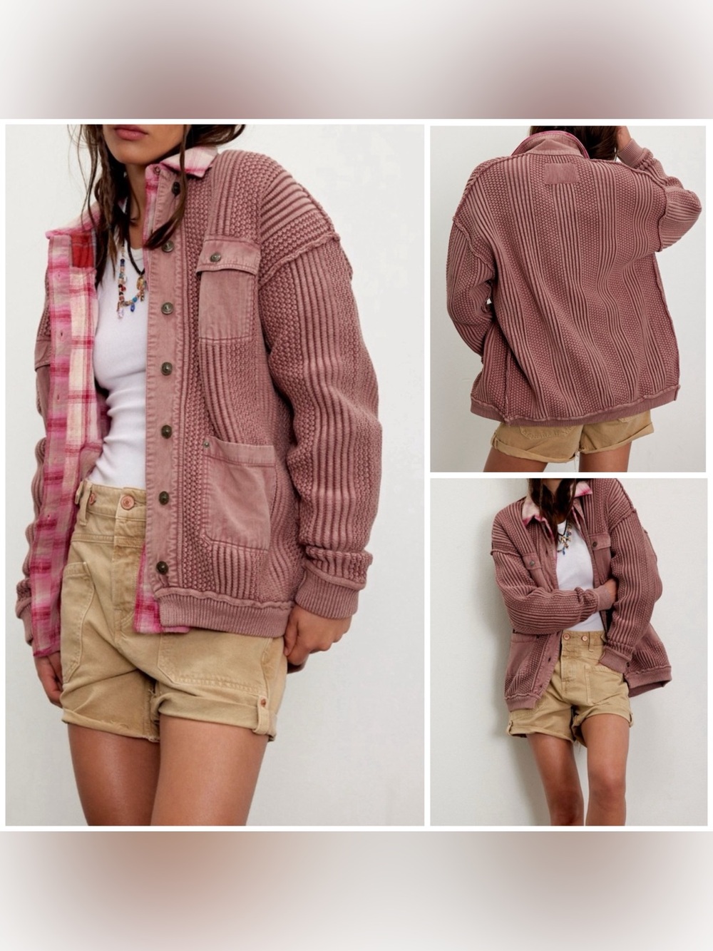 NWT Free People We The Free Worn Thru Chore Sweater Jacket cedar wood mauve - XS - Picture 1 of 8